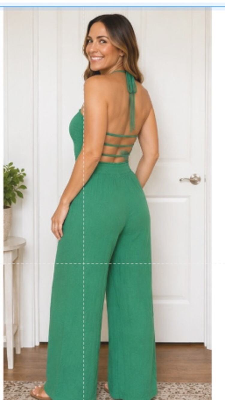 Dress day Small Green Maxi open back halter tie wide leg NWT